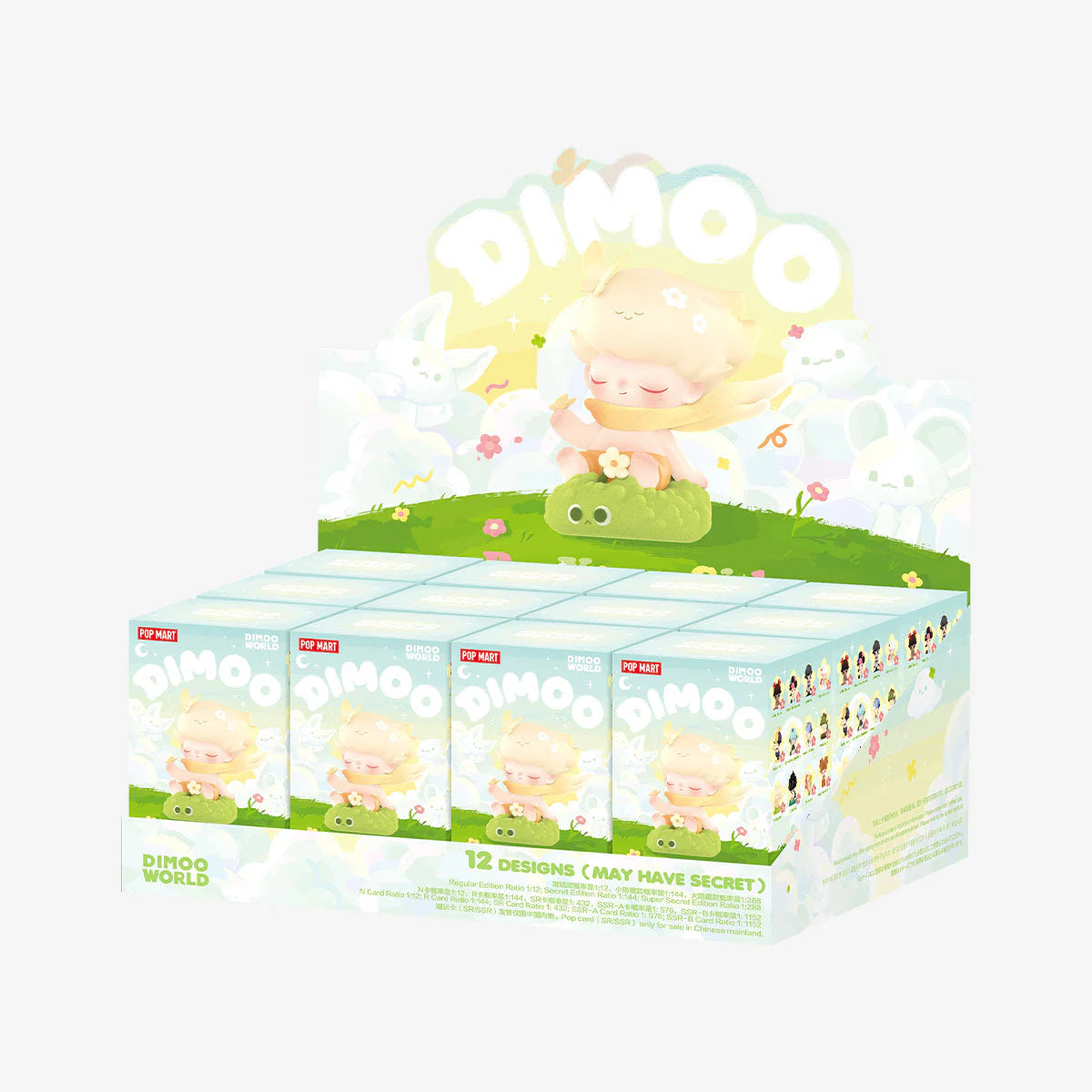 a picture of a full set of the 12 blind boxes from the dimoo by your side series